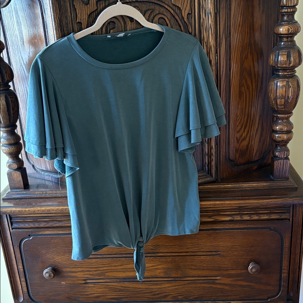 Elegant Teal Ruffle Sleeve Top